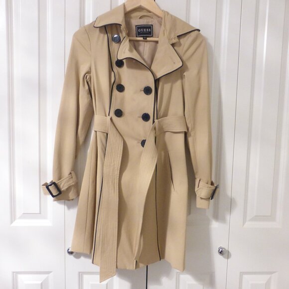 GUESS tan trench coat with removable belt - Picture 1 of 14